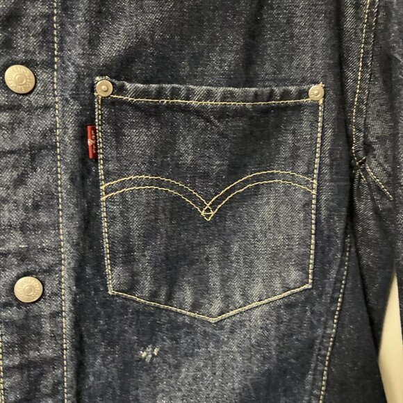 Levis Denim Jacket Womens Large Blue Sherpa Collar Trucker Snap Engineered VTG - Picture 3 of 12